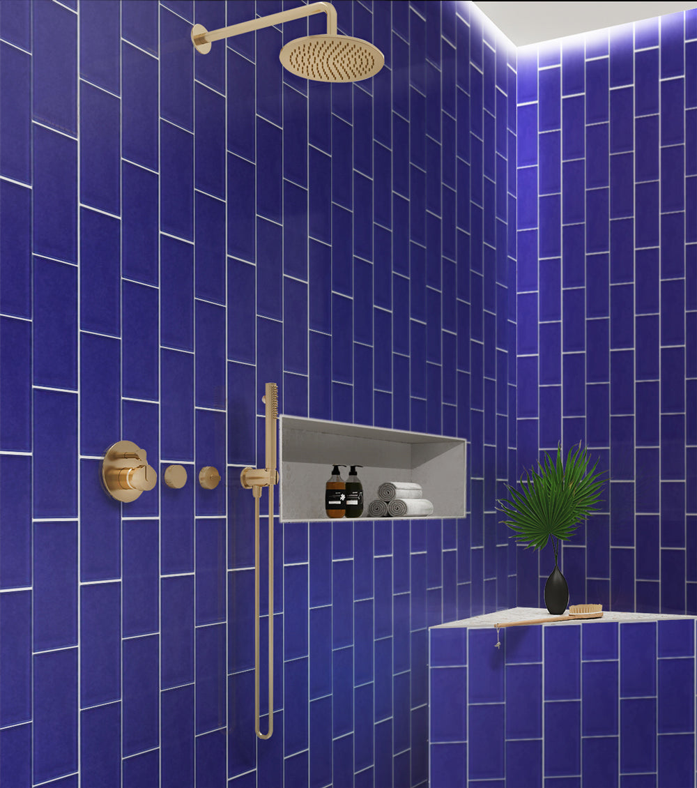 color palette glass mosaic with shades of pink and purple in polished finish from surface group international.
