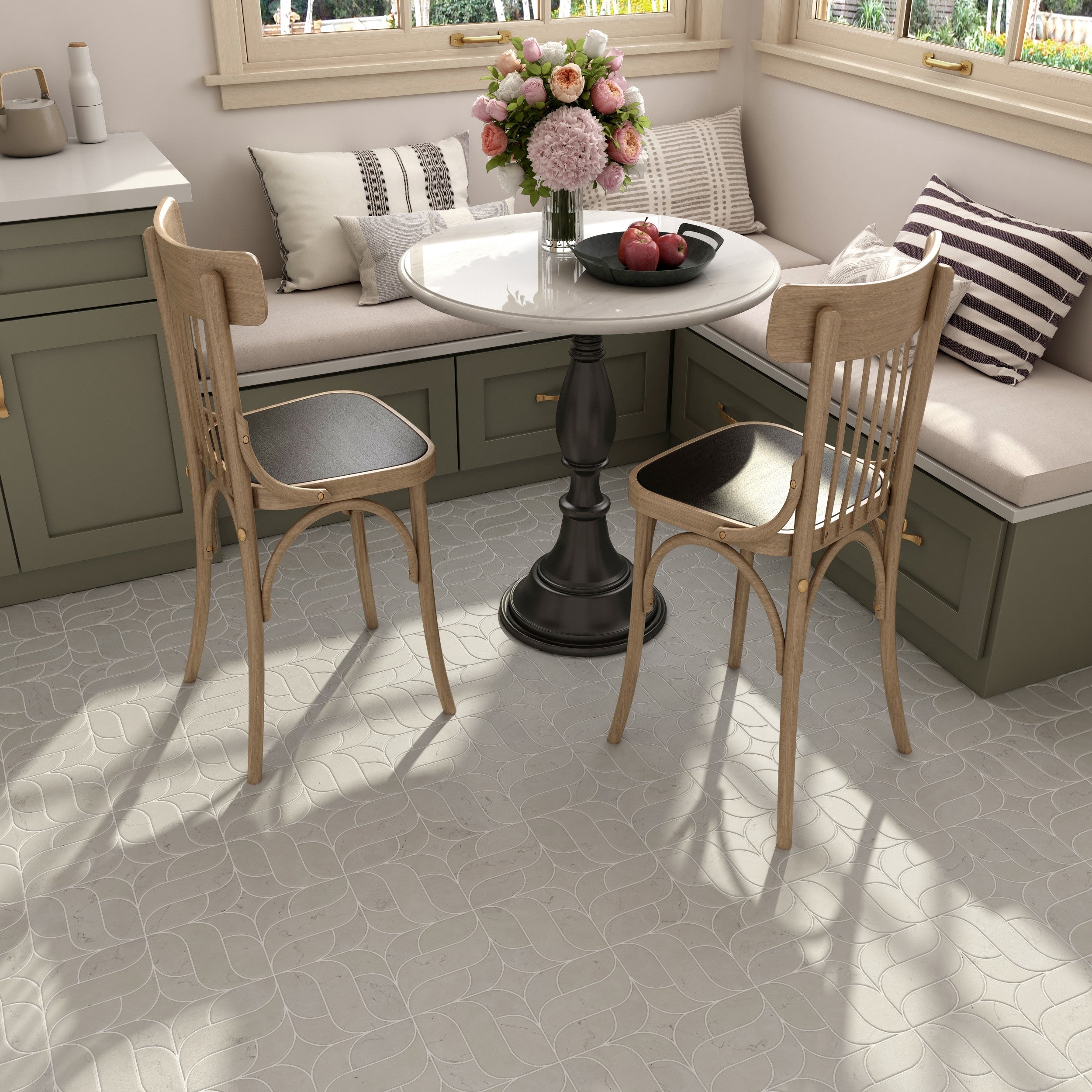 Elegant beige marble mosaic by Surface Group enhances the interior wall with its luxurious, natural stone pattern. #SurfaceGroupMosaics