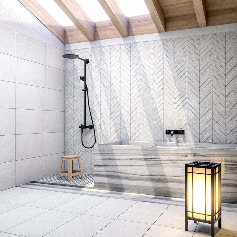 Array of Dolomite stone tiles in mosaic patterns.