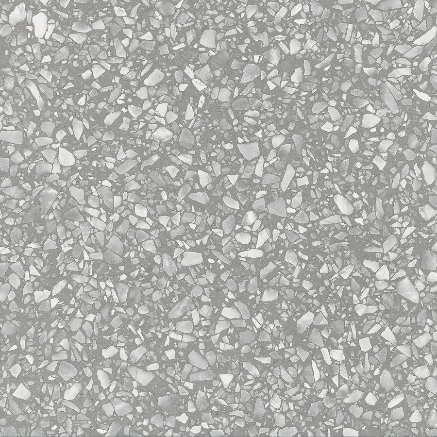 Porcelain tile with a speckled gray terrazzo design from Surface Group.