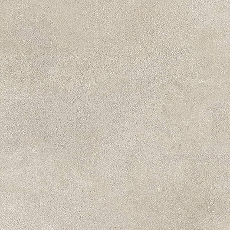 Porcelain tile with a smooth texture and a speckled design, predominately in a sandy beige tone resembling concrete.