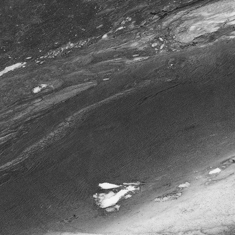 A close-up of a high-quality porcelain tile with a marble-like appearance, featuring a mix of dark and light gray veins on a white background with subtle black undertones and specks of white.