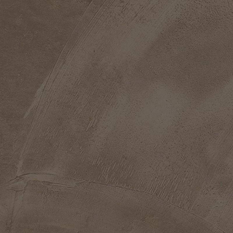 Close-up of a smooth, matte porcelain tile with a rich brown color and subtle darker streaks, resembling a gently textured surface similar to brushed resin or a weathered material.