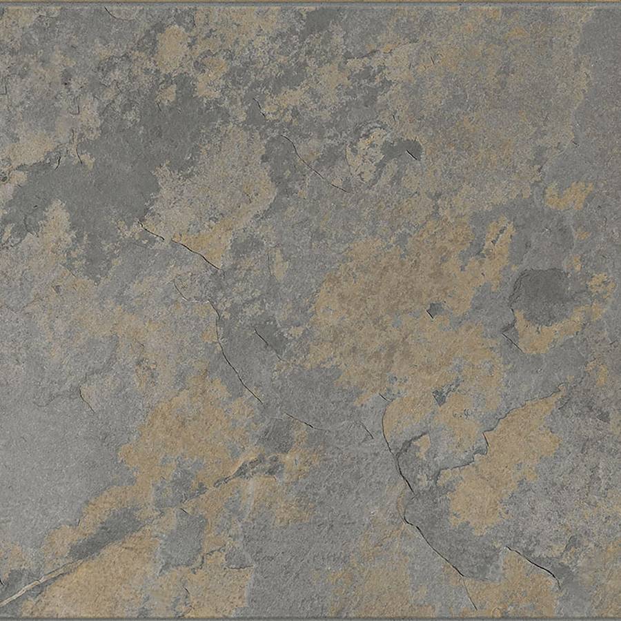Porcelain tile with rustic gold and gray tones, featuring a textured surface and crackled pattern, ideal for modern flooring.