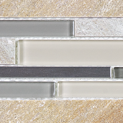 GSS Mosaic Fossil Rock Stone Blend&Glass&Stainless Steel Mosaic