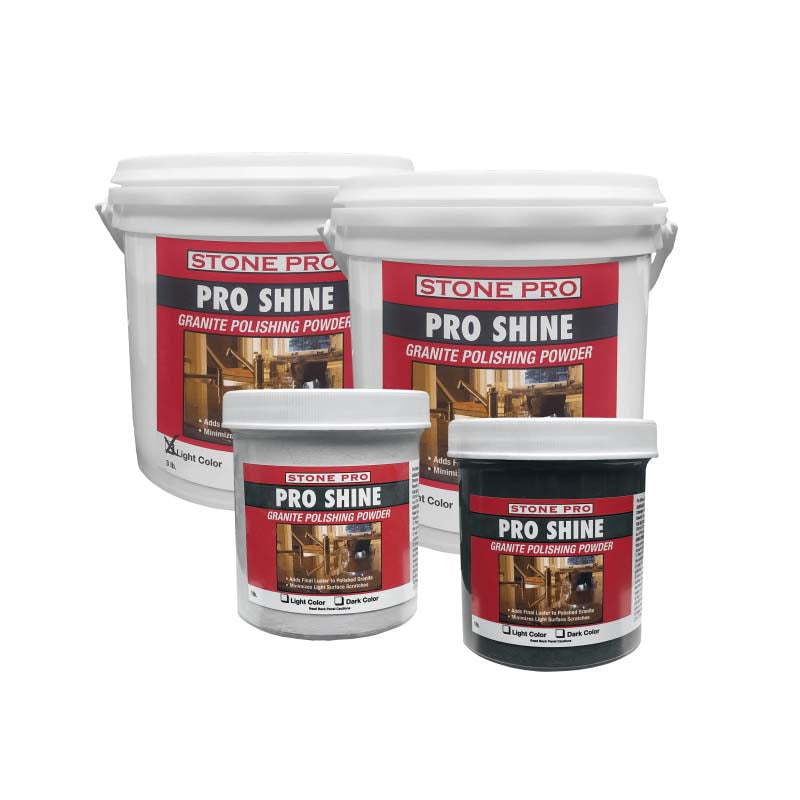 Granite polishing powders for high gloss finish and scratch removal on granite surfaces.