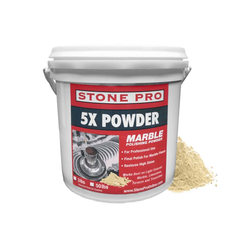 Natural stone polishing powders for restoring marble, granite, limestone surfaces.