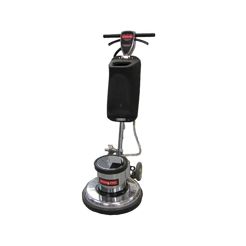 Swing-style floor machine for scrubbing, honing, and polishing various flooring surfaces.
