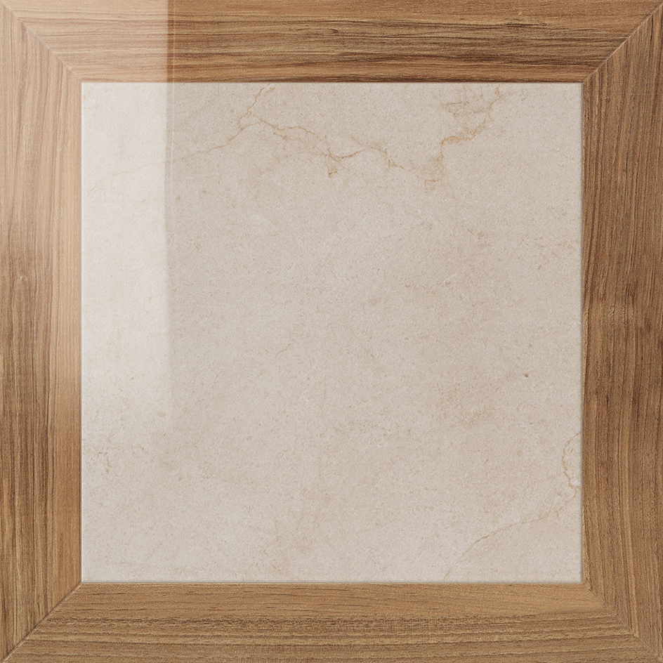 Beige Marfil square porcelain tile with marble and oak wood look from Elon collection at Surface Group online store.