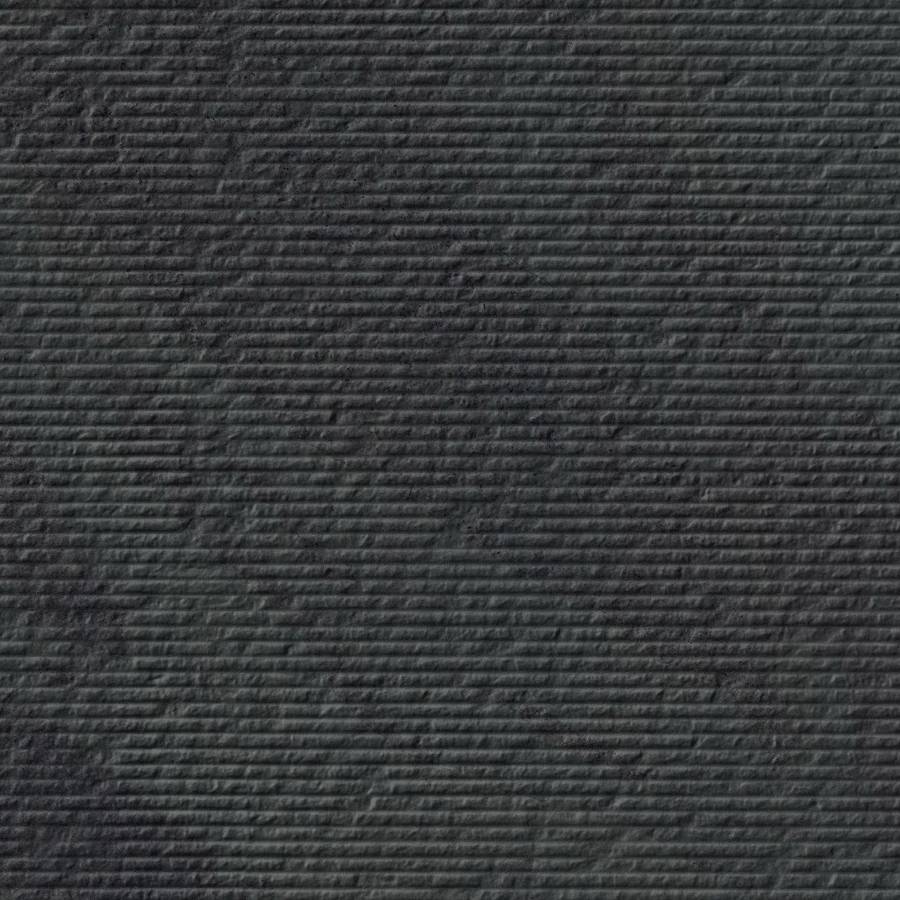 Porcelain tile with a textured black finish suitable for flooring and wall installations.