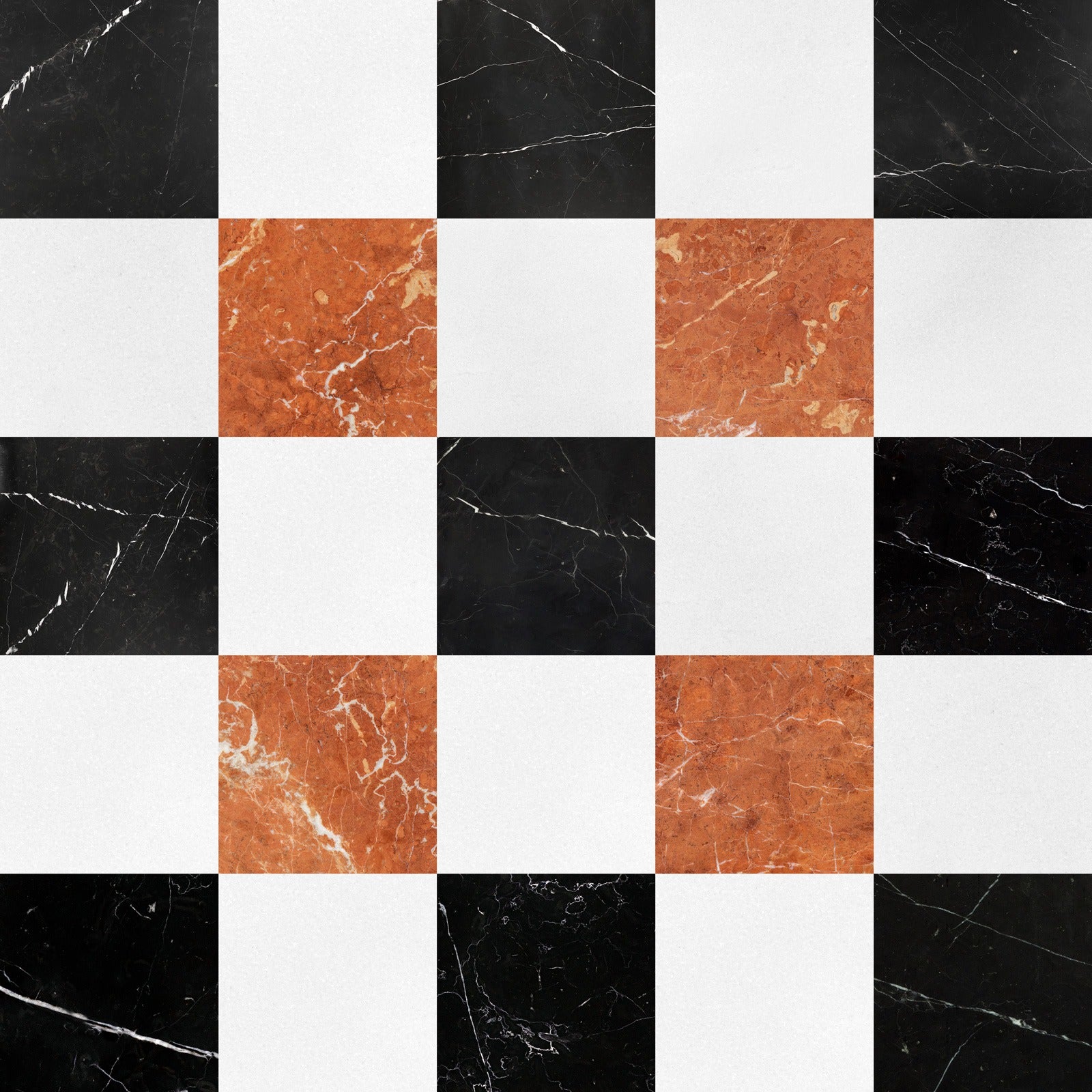 Rojo Alicante, Thassos White & Negro Marquina Checkerboard