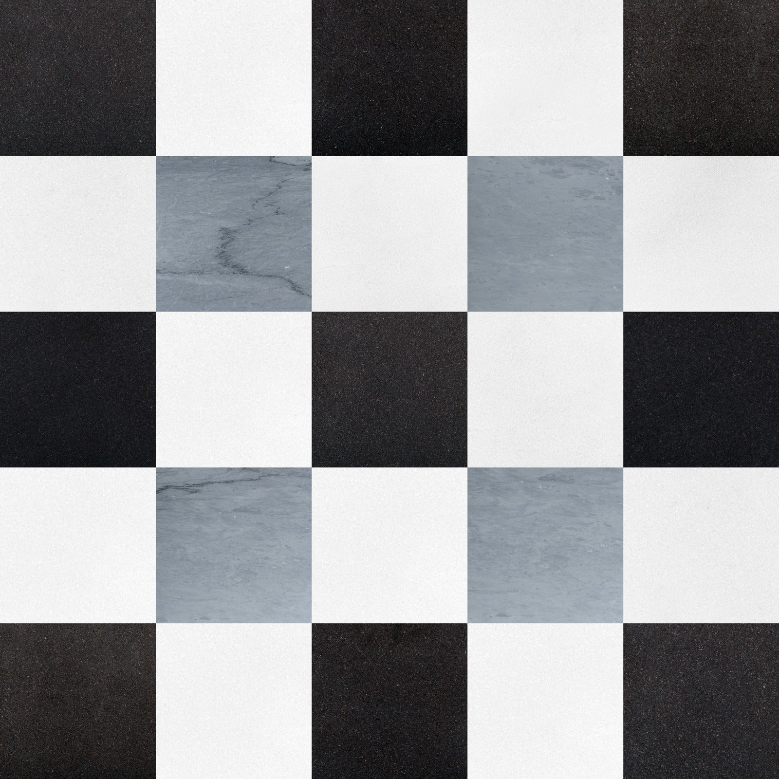 Thassos White, Absolute Black & Bardiglio Imperiale Checkerboard