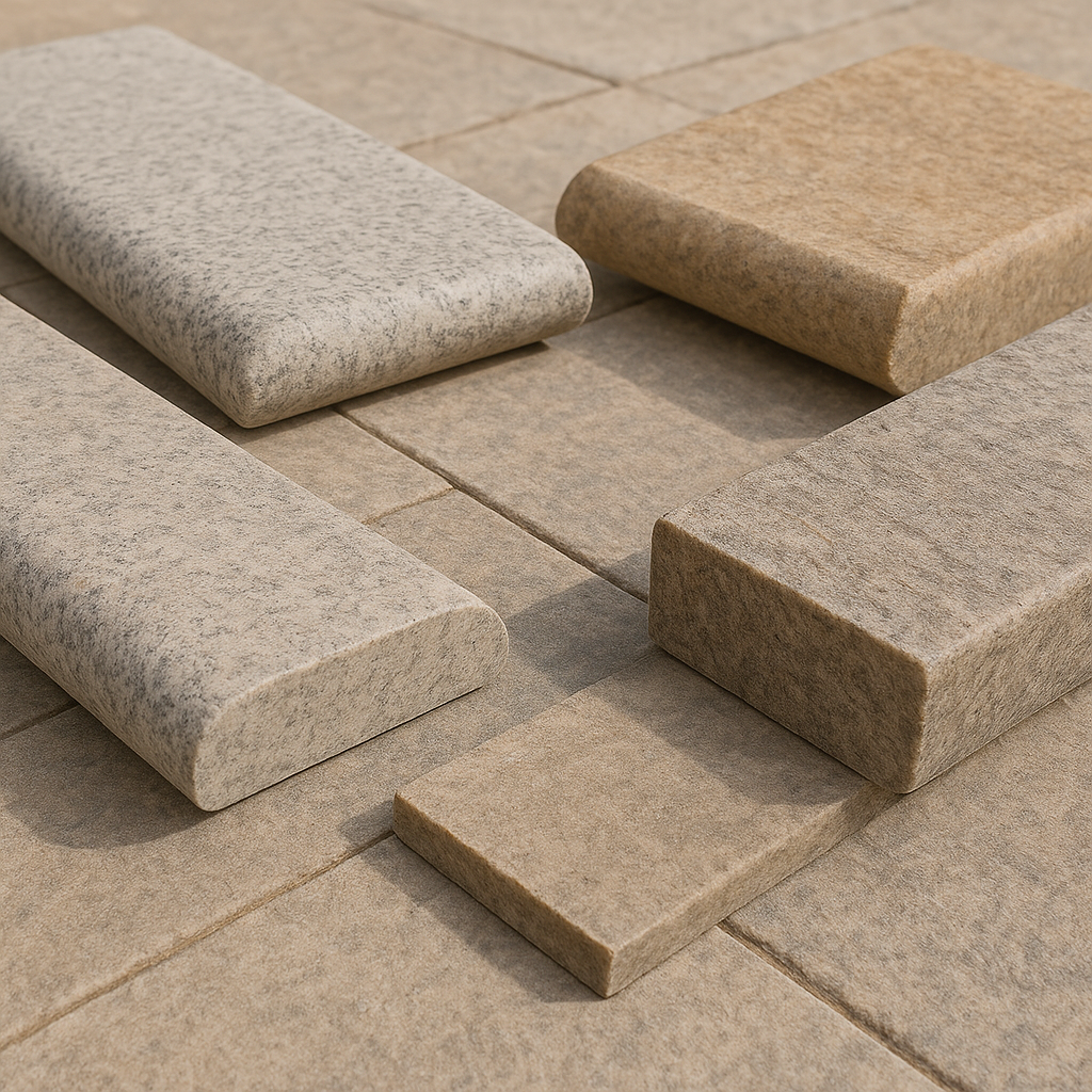 Hardscape bullnose edges for steps and pool borders, durable and stylish architectural design.