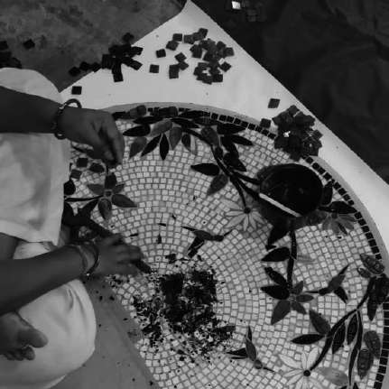 Mosaic decorative layout accessories: borders, corners, medallions for elegant interior design.