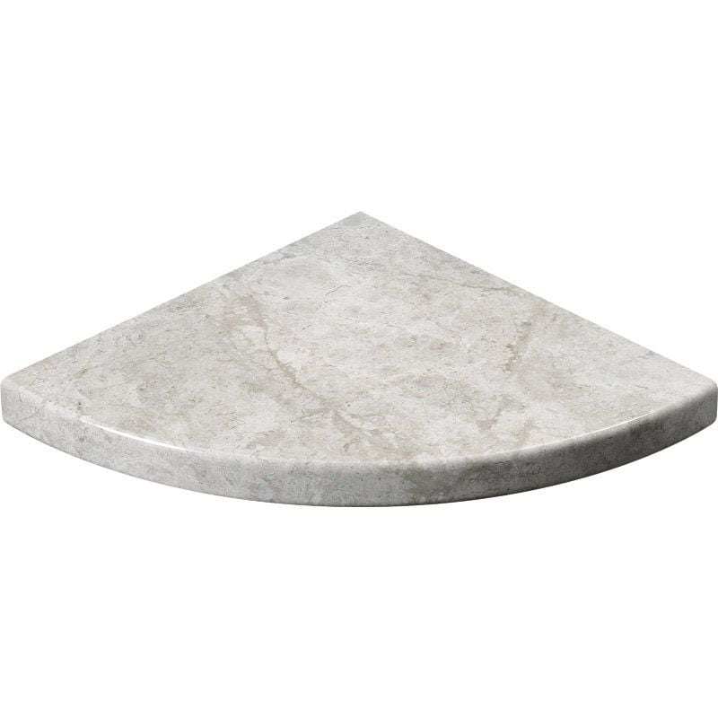 Tiled-in corner shelves for space-saving, stylish storage in bathrooms and kitchens.