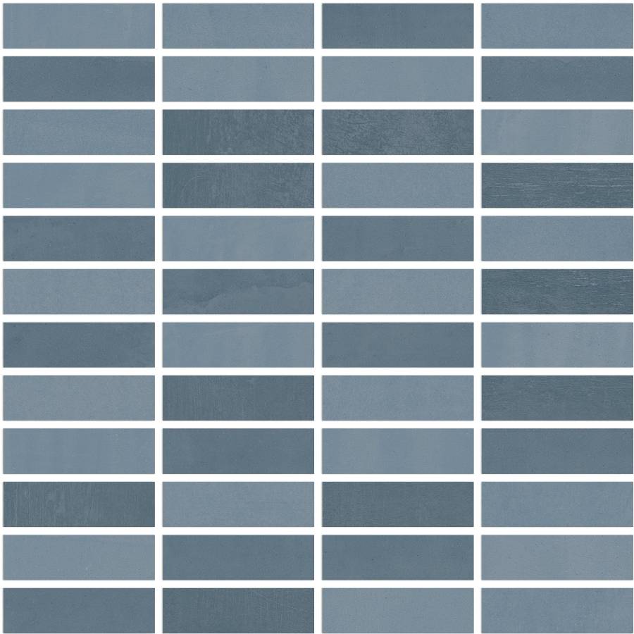 Porcelain tile with various shades of blue in a grid pattern, ideal for modern flooring and wall designs.