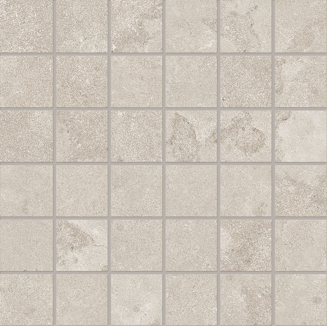 Portland Stone ASH porcelain mosaic tile by Emil, naturale finish, 8"x12" size. Premium Italian porcelain for floors and walls.