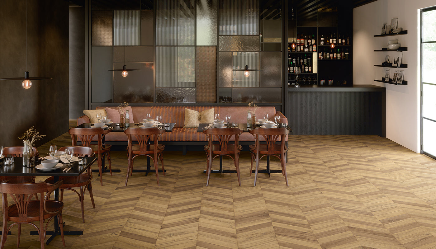 Revival Cuoio porcelain field tile by Emil, silktech plus finish, 7 7/8"x47 1/4"x9.5-mm size. Premium Italian porcelain for floors and walls.