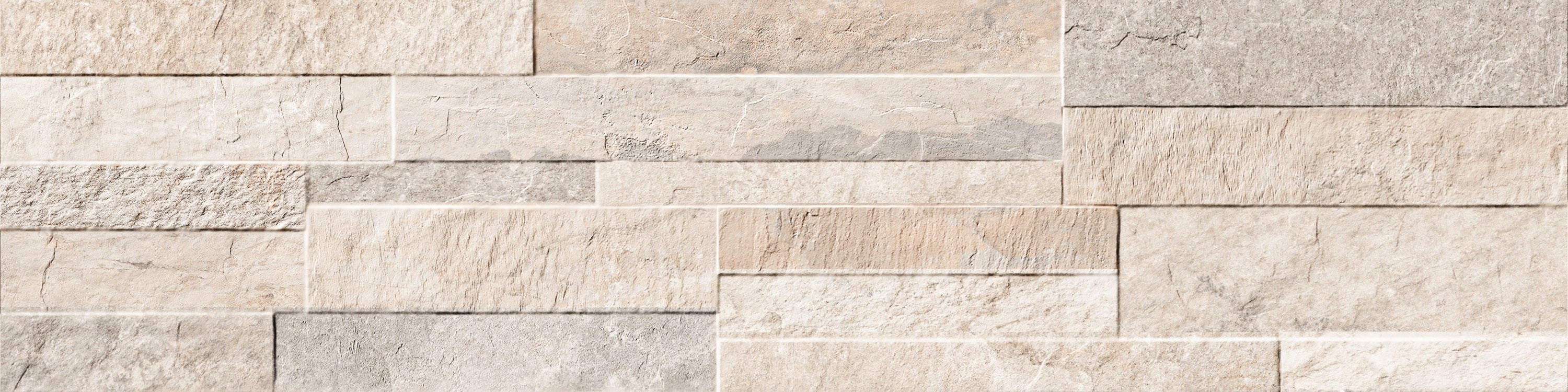VENEER WORLD PRO LEDGESTONE RIDGE White porcelain wall veneer, top-down product view, 6"×24"×11/32" size. Premium porcelain for floors and walls.