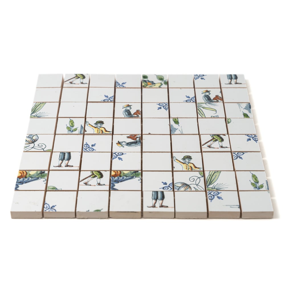 Blue, White Double Dutch Ceramic Mosaic (11 7/32"×11 7/32"×3/8" | satin | straight cut)