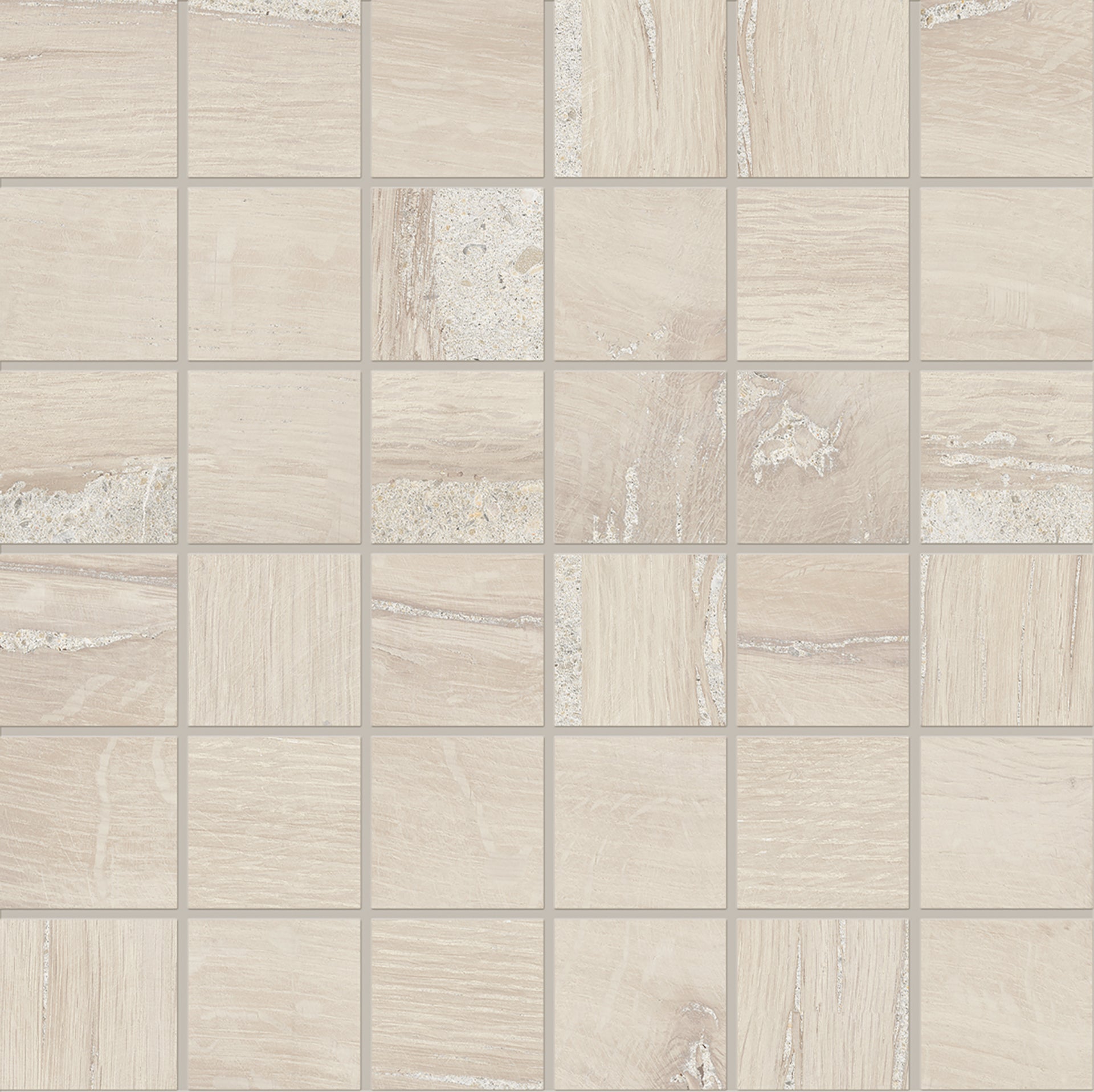 Alter Sbiancato porcelain mosaic tile by Emil, 11 13/16"x11 13/16"x9.5-mm size. Premium Italian porcelain for floors and walls.