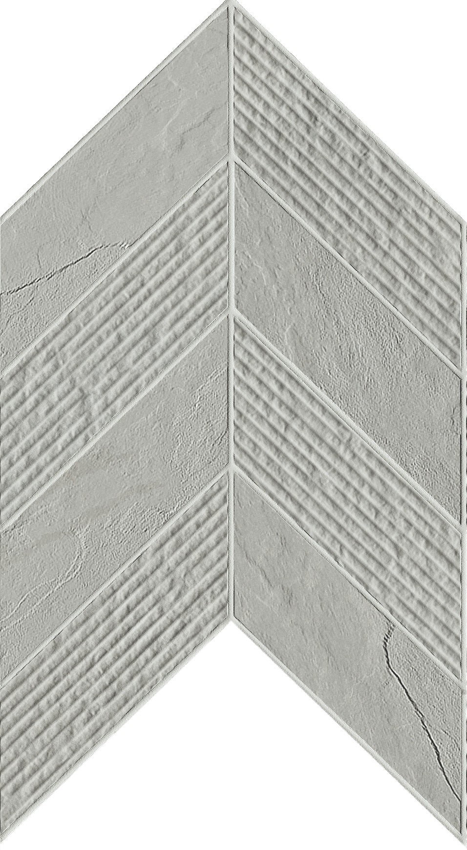 Essence Montauk Grey porcelain mosaic, top-down product view, 7 7/16"×10"×11/32" size. Premium porcelain for floors and walls.