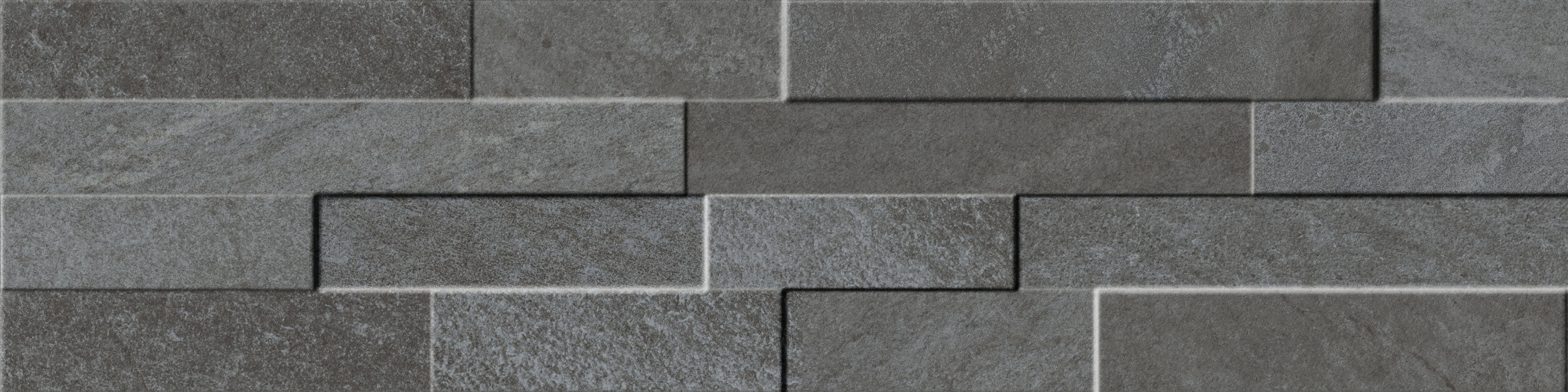 VENEER WORLD URBAN LEDGESTONE EXPLORE Volcanic Black porcelain wall veneer, top-down product view, 6"×24"×11/32" size. Premium porcelain for floors and walls.