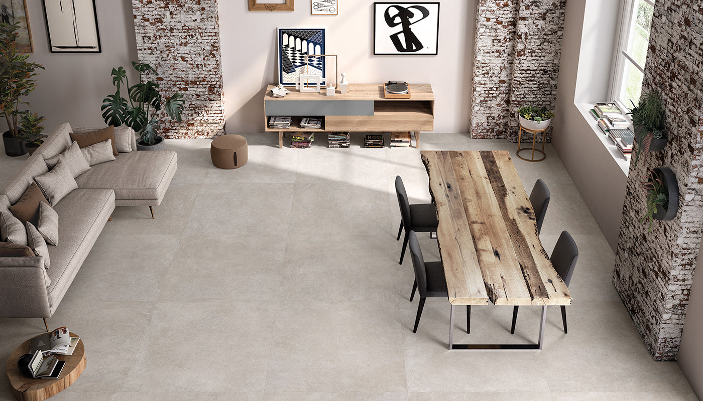 Be-Square CONCRETE porcelain mosaic tile by Emil, naturale finish, 12"x24" size. Premium Italian porcelain for floors and walls.