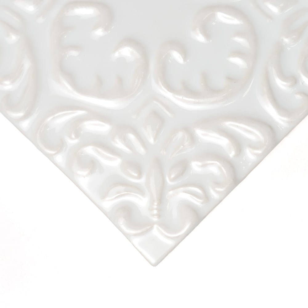 Royal White Baroque Ceramic Accent Tile (6"×6"×3/8" | glossy)
