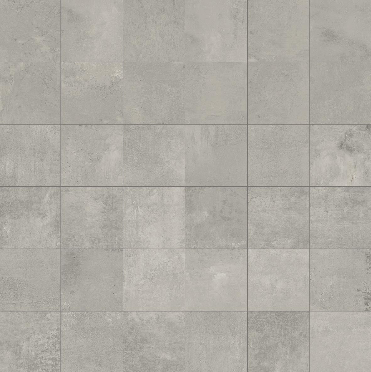 Seattle Grey porcelain mosaic, top-down product view, 12"×12"×5/16" size. Premium porcelain for floors and walls.