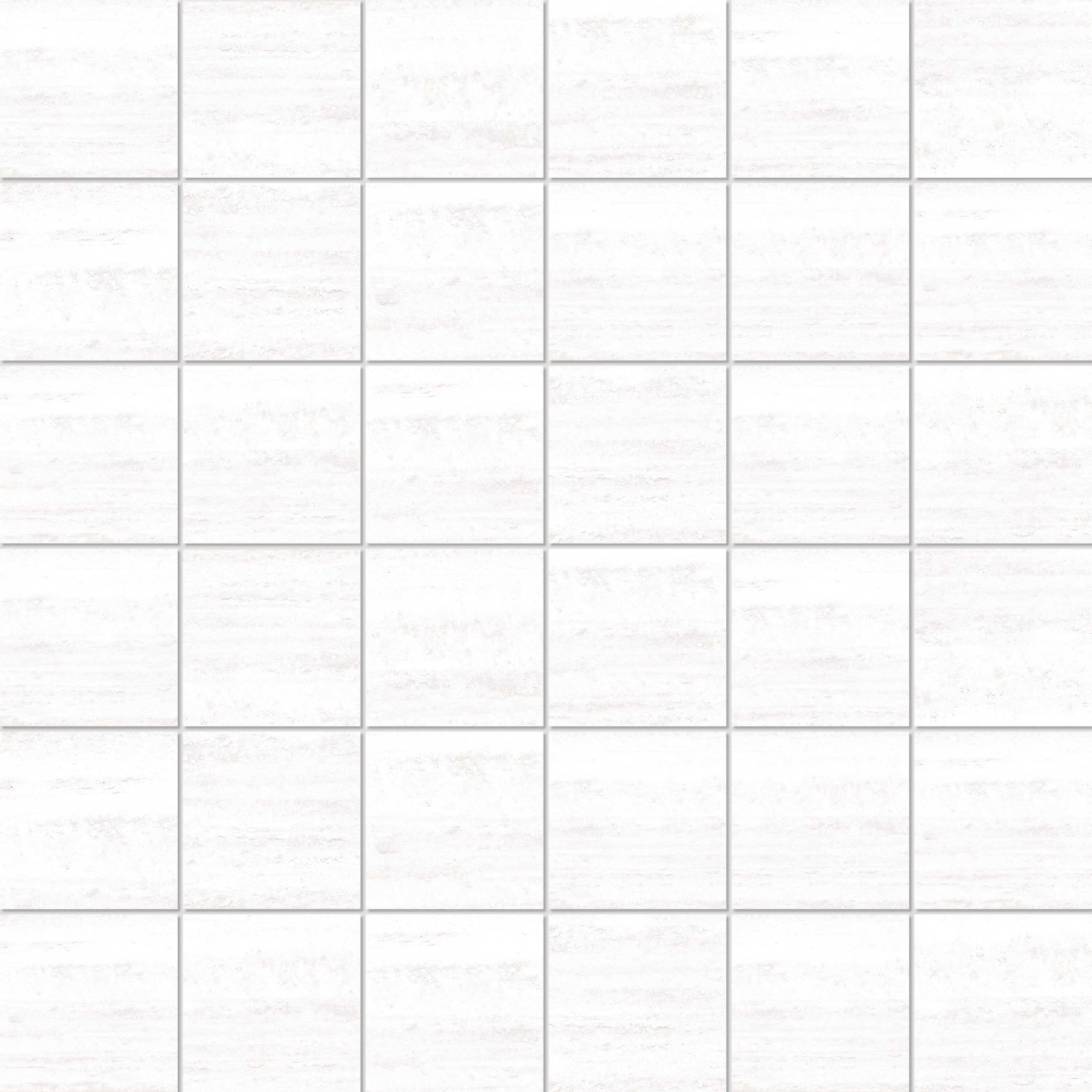 Pisa White porcelain mosaic, top-down product view, 12"×12"×5/16" size. Premium porcelain for floors and walls.