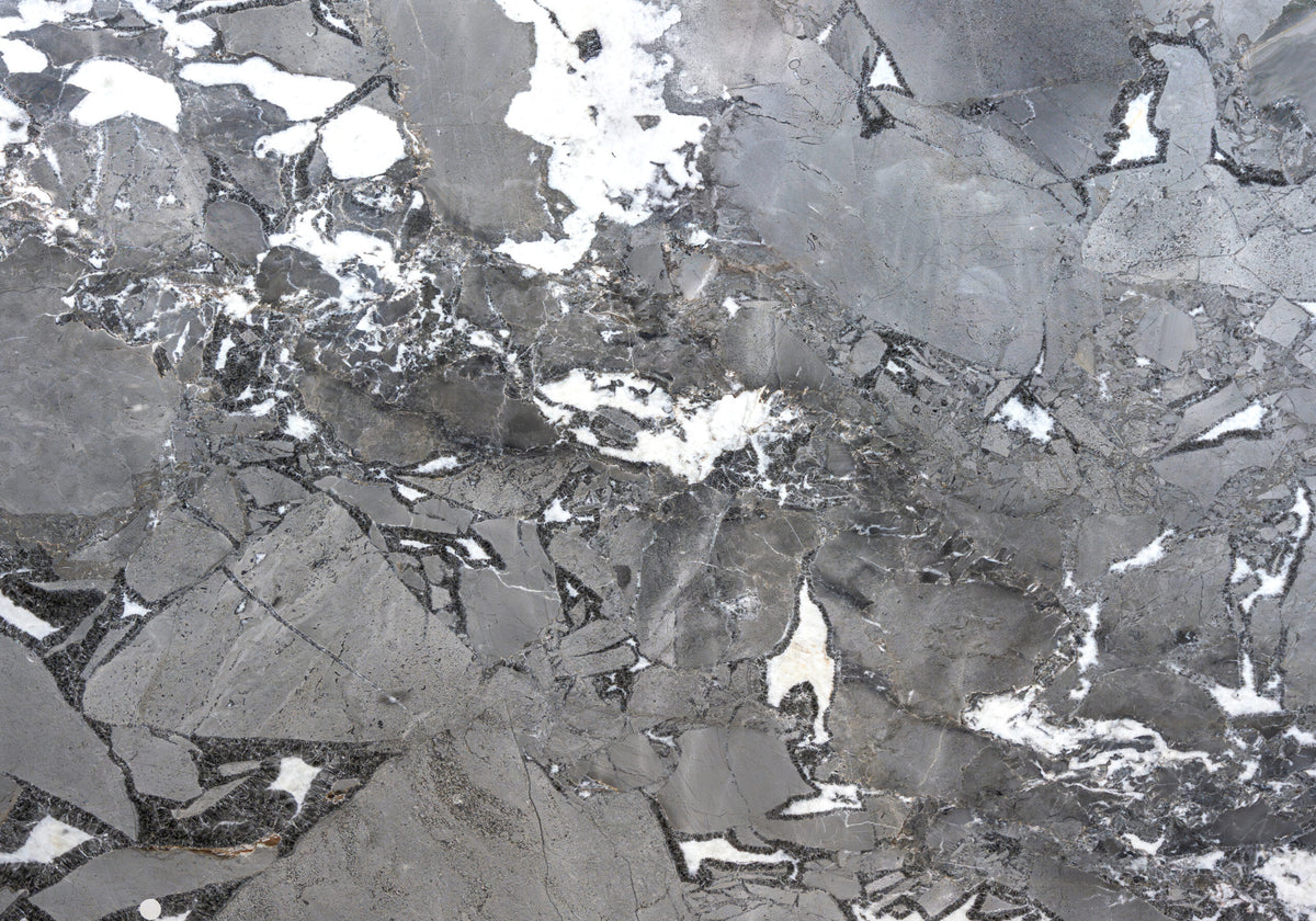 Designer's Choice Pacific Gray marble slabs, top-down product view. Premium marble for floors and walls.