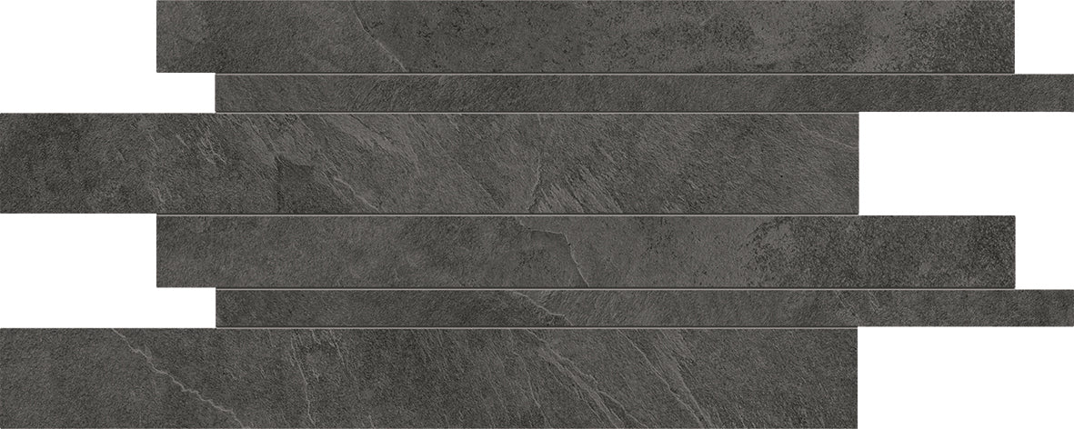 Cornerstone Evolution Slate Black porcelain decorative accent tile by Emil, 11 13/16"x23 5/8"x6.5-mm size. Premium Italian porcelain for floors and walls.