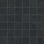 Essence Montauk Black porcelain mosaic, top-down product view, 12"×12"×11/32" size. Premium porcelain for floors and walls.