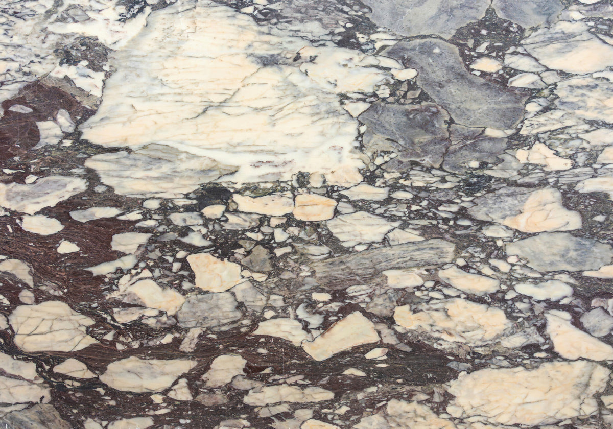 Marble Slabs Calacatta Breccia Violetta marble slabs, top-down product view. Premium marble for floors and walls.