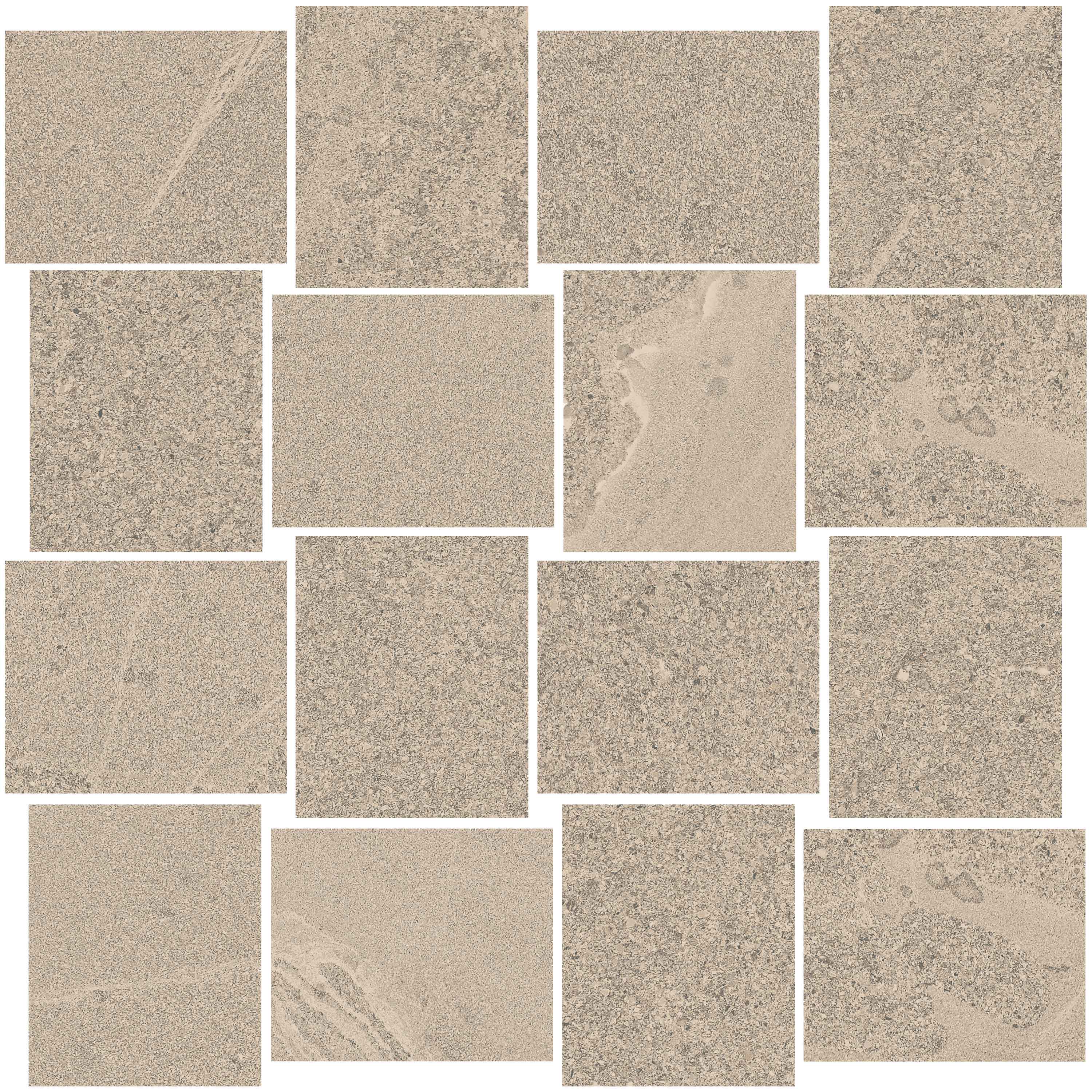 MILESTONE East Beige porcelain mosaic, top-down product view, 12"×12"×11/32" size. Premium porcelain for floors and walls.