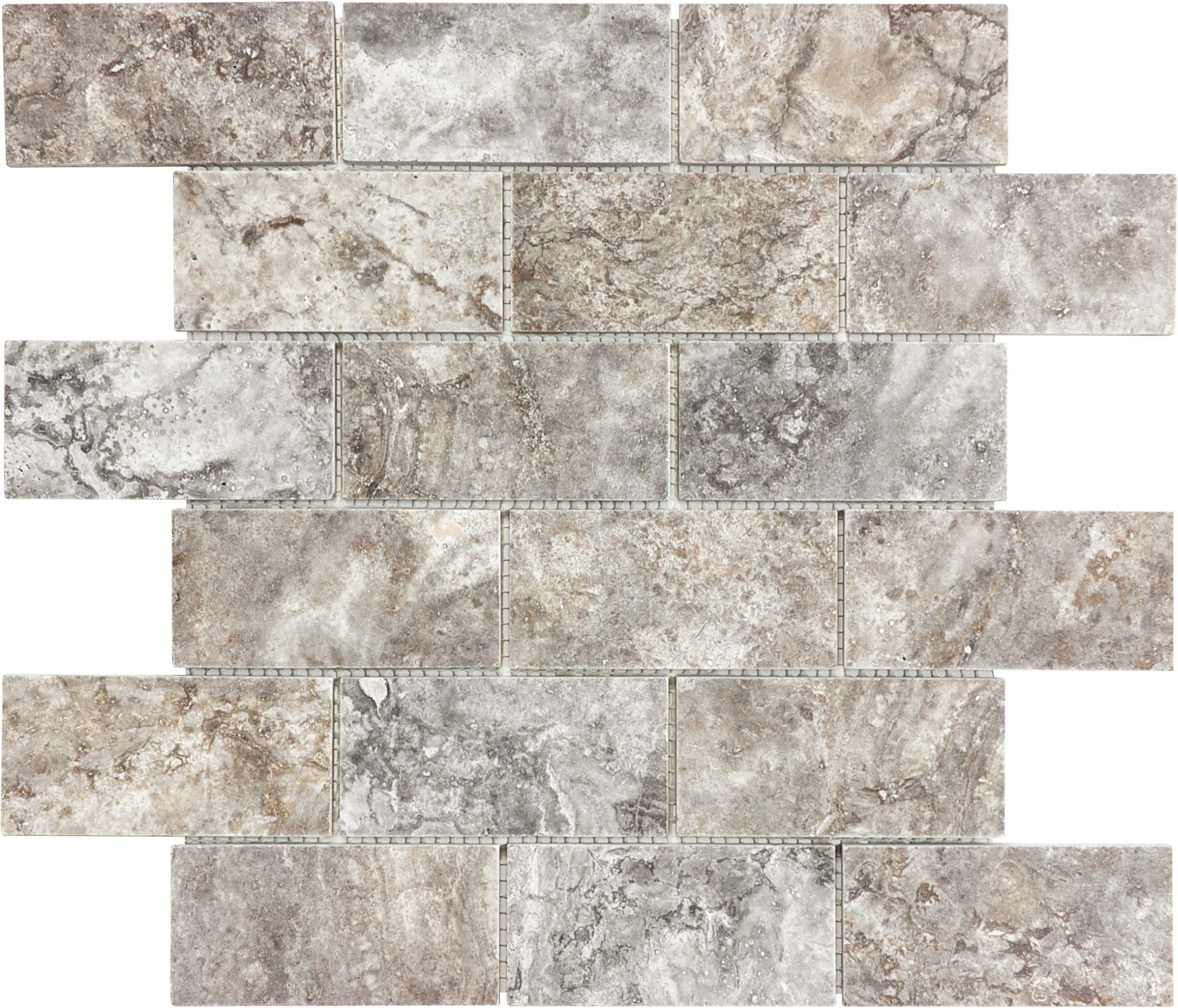 Silver Ash mosaic by Anatolia Tile, top-down product view, 2"×4" size. Premium porcelain for floors and walls.