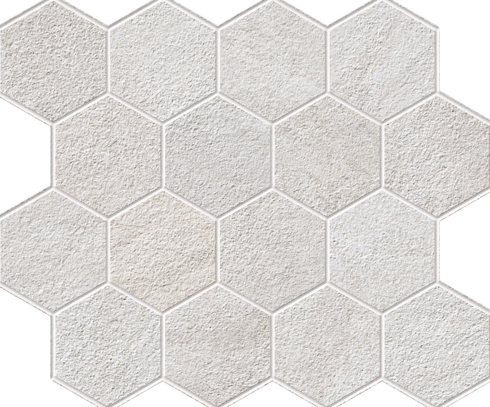 EXPLORE Star Grey porcelain mosaic, top-down product view, 12"×10"×11/32" size. Premium porcelain for floors and walls.