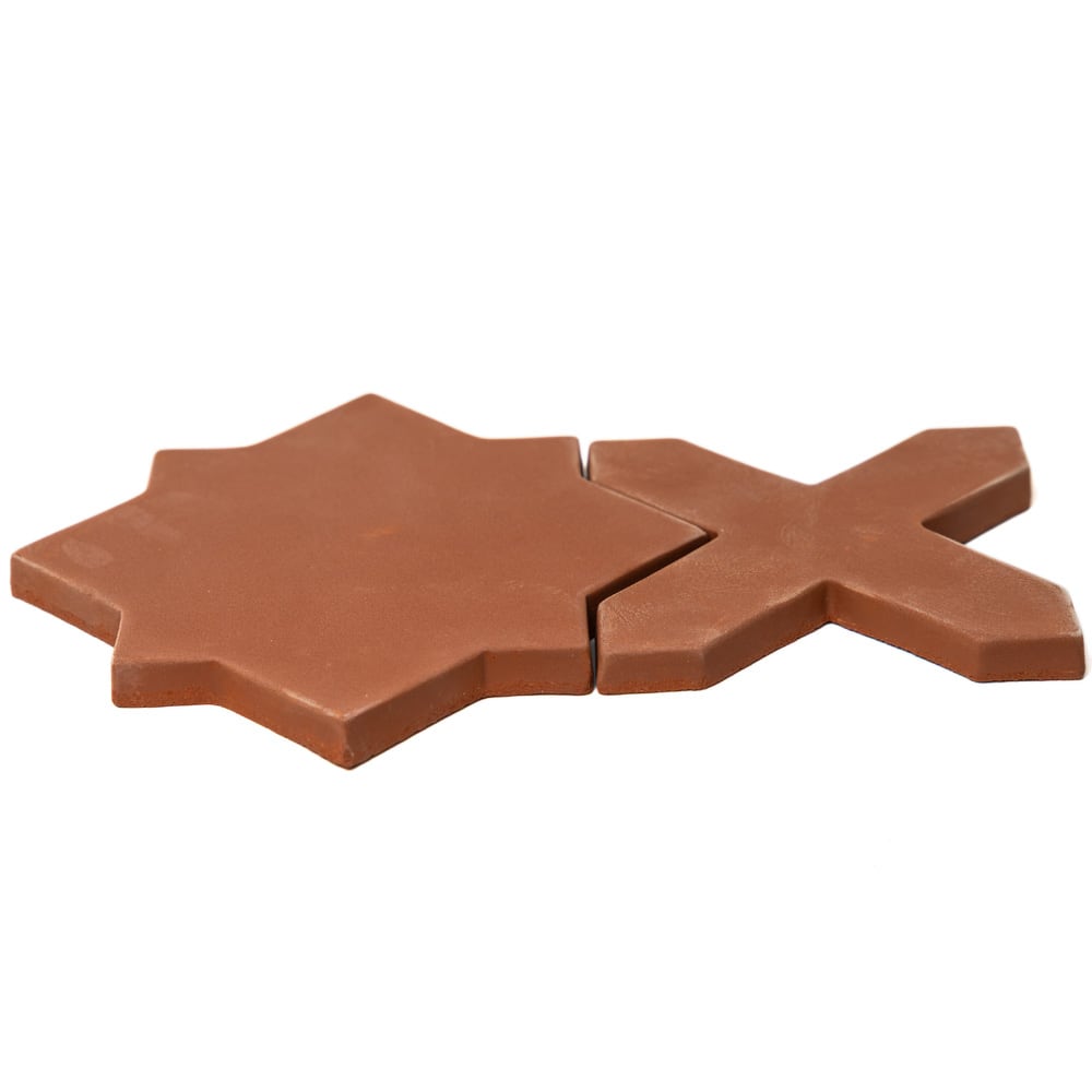 Brown Star And Cross Pattern Terracotta Accent Tile (10"×10"×3/8" | matte | straight cut)
