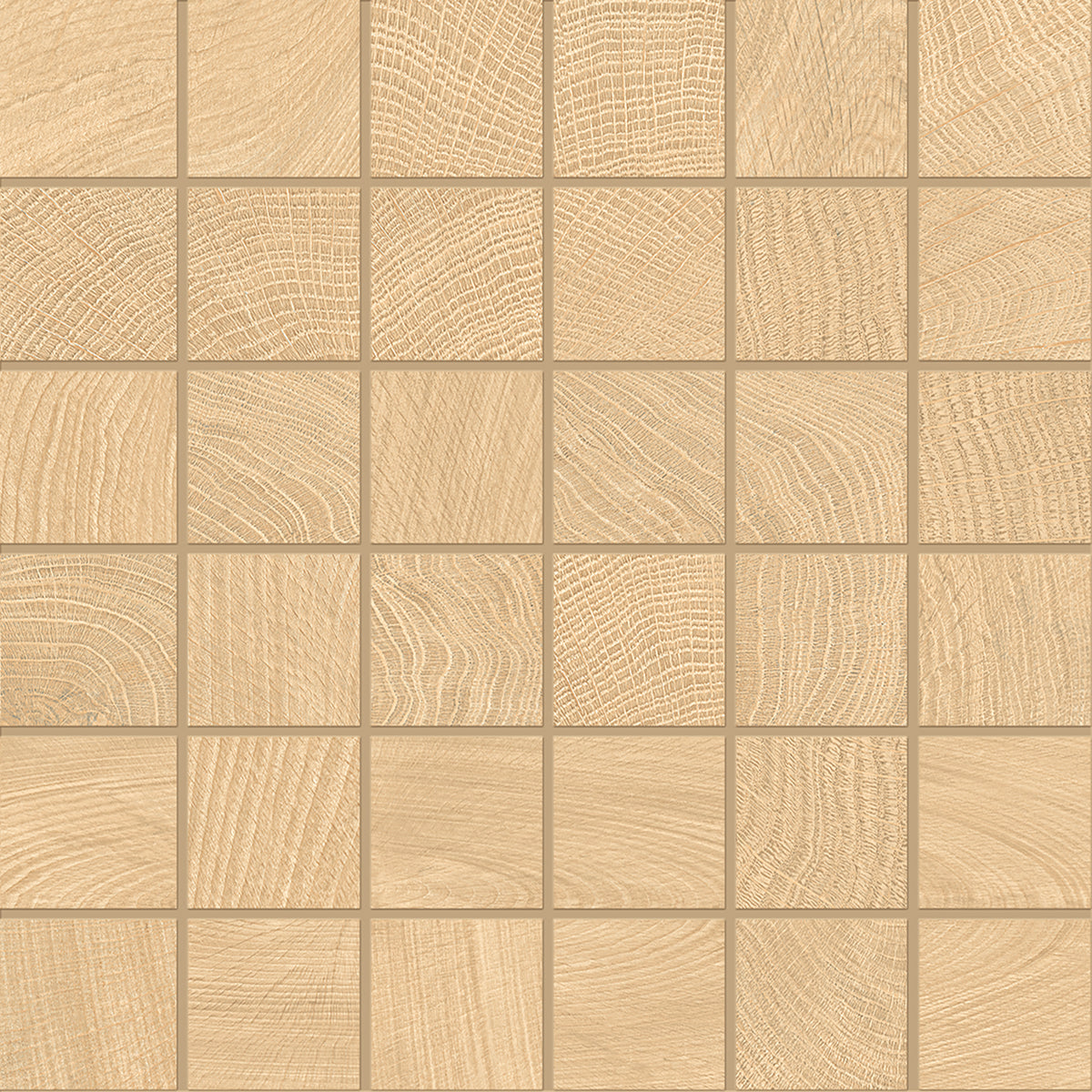 W-Circles Oak porcelain mosaic tile by Emil, naturale finish, 11 13/16"x11 13/16"x9-mm size. Premium Italian porcelain for floors and walls.