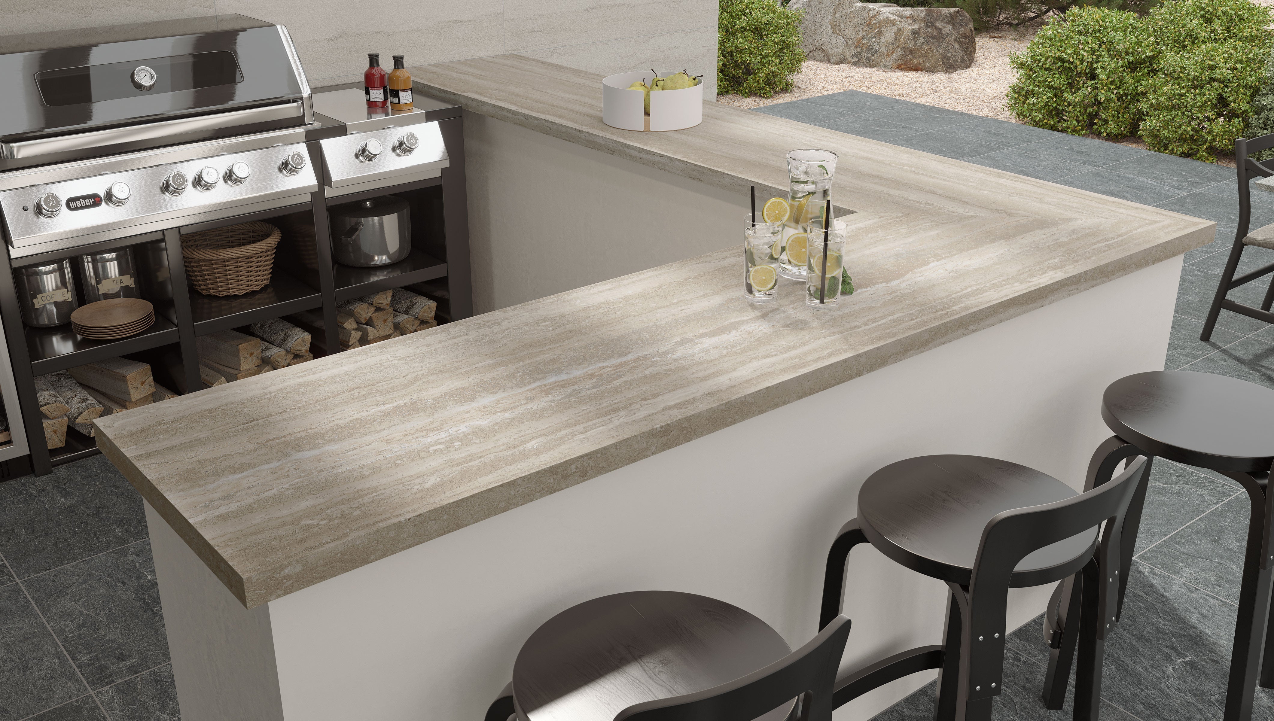 TRAVERTINE: Silver L-Shaped Top Prefab Slab (5"x96"x12mm | matte)