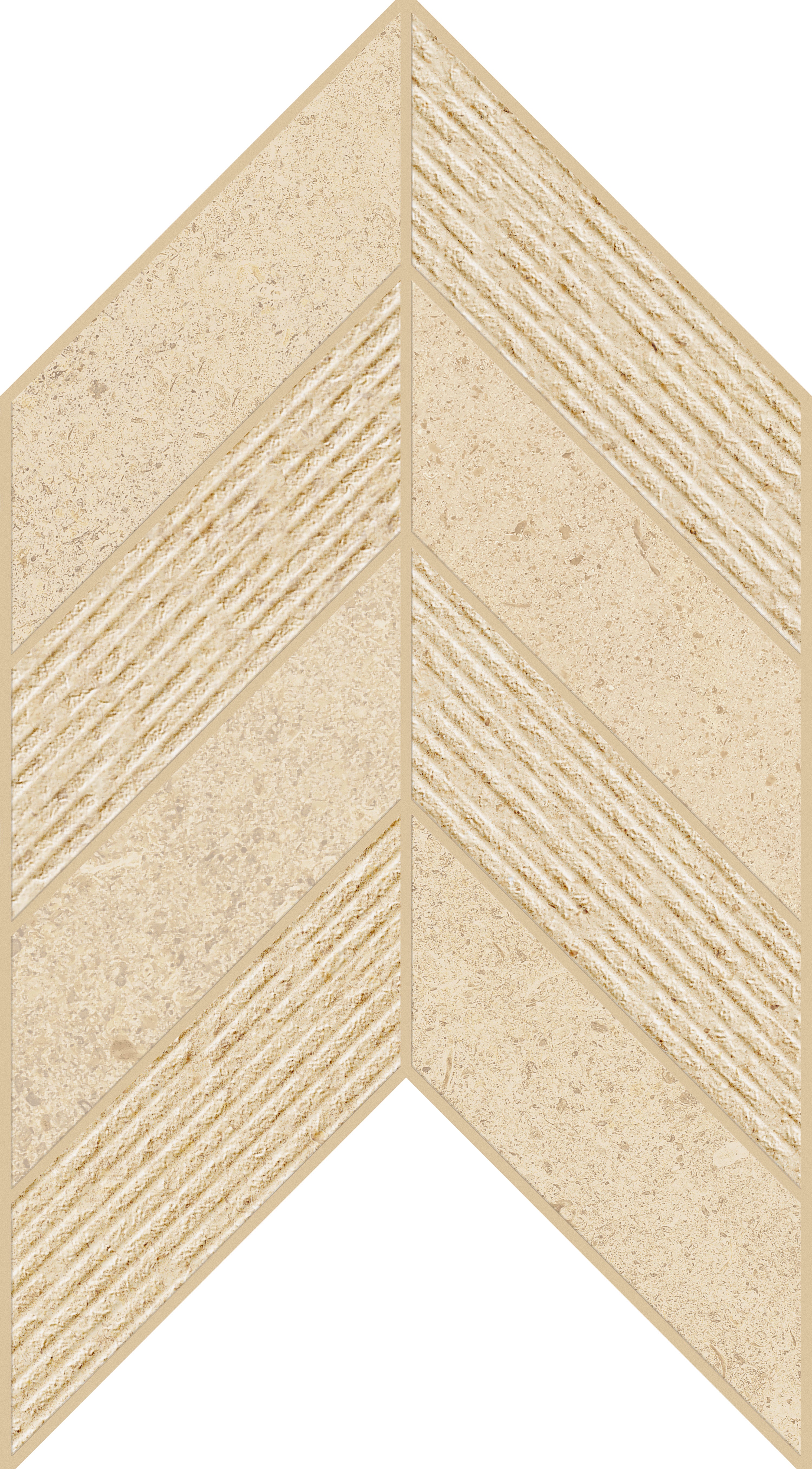 Mood Dune porcelain mosaic, top-down product view, 7 7/16"×10"×11/32" size. Premium porcelain for floors and walls.