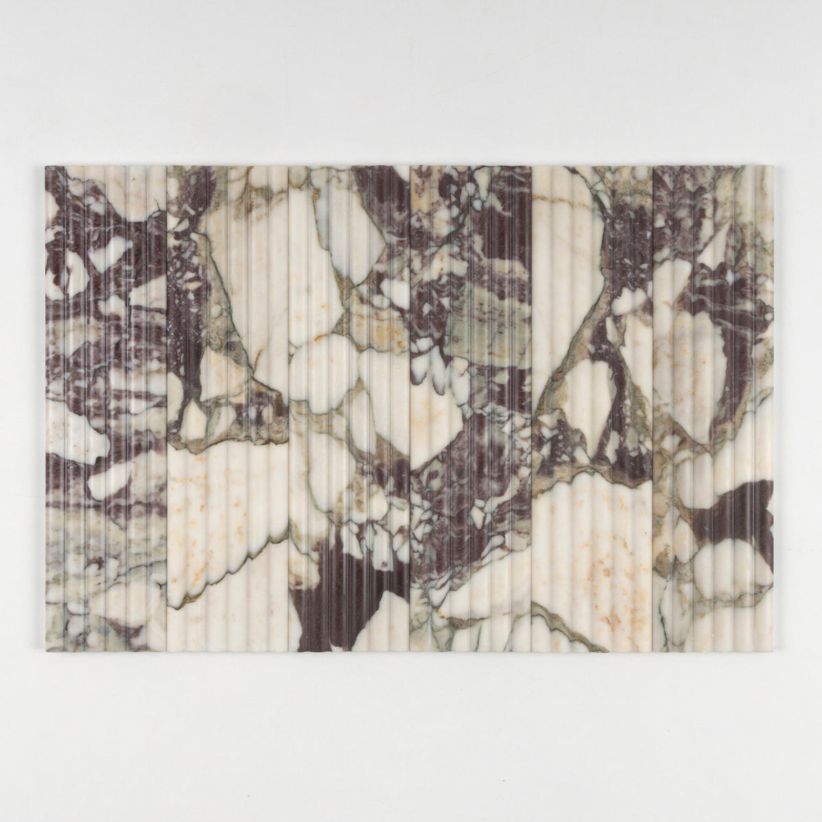 Fluted Tile Calacatta Viola marble field tile, top-down product view, 6"×24"×3/4" size. Premium marble for floors and walls.