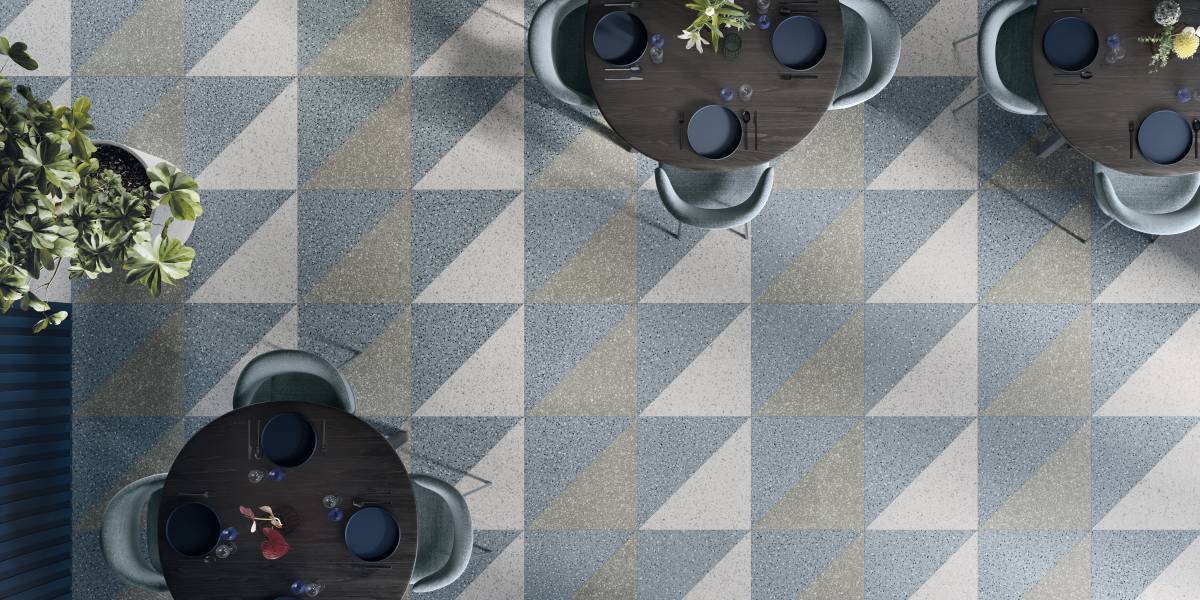 Elite Color Multicolor Mix porcelain field tile, lifestyle installation view 1, 24"×11/32" size. Premium porcelain for floors and walls.