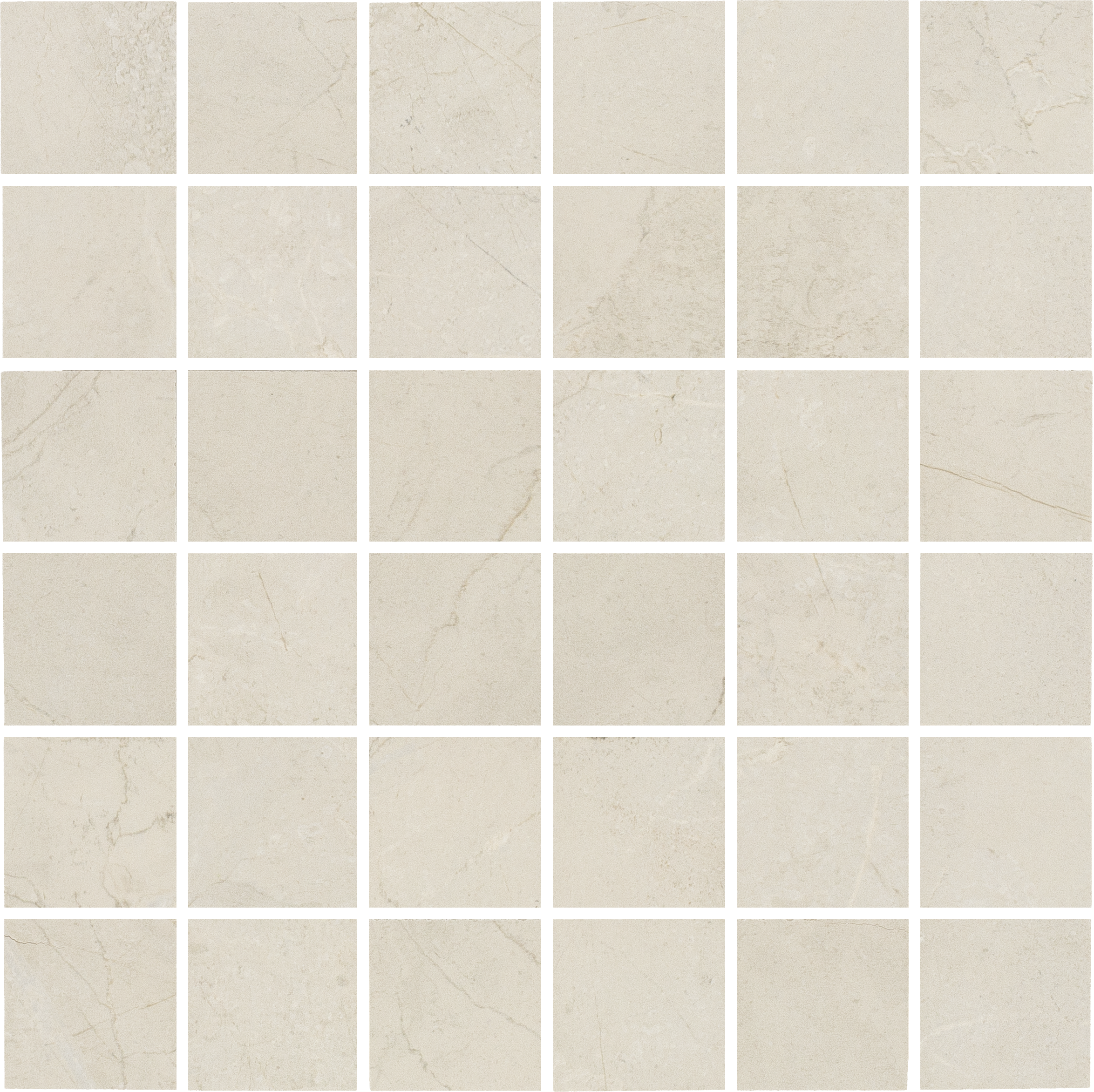 COBBLESTONE CADENCE: Bianco Ballad Straight Stack 2X2 Mosaic (12"x12"x9-mm | natural | rectified)