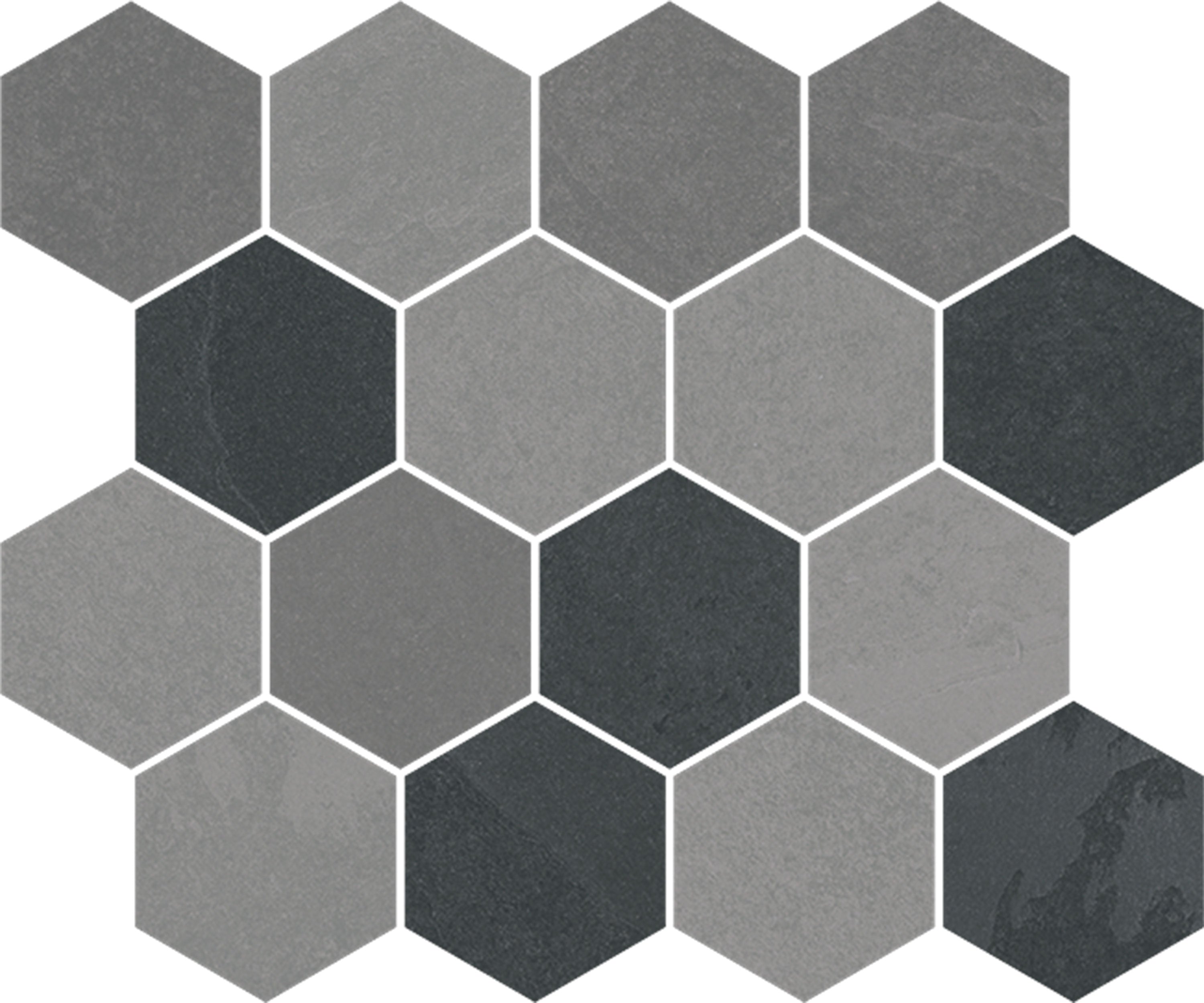 TREK Multicolor porcelain mosaic, top-down product view, 12"×10"×11/32" size. Premium porcelain for floors and walls.