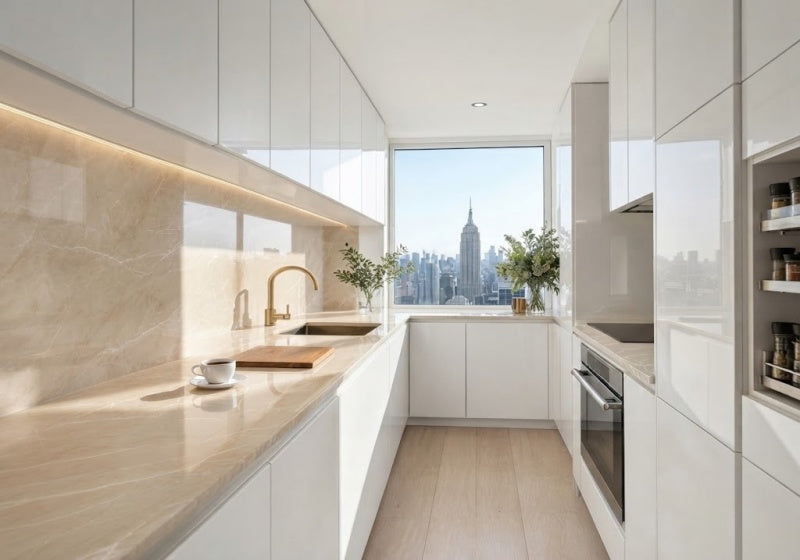 Crema Marfil Marble Crema Marfil marble slabs, top-down product view. Premium marble for floors and walls.