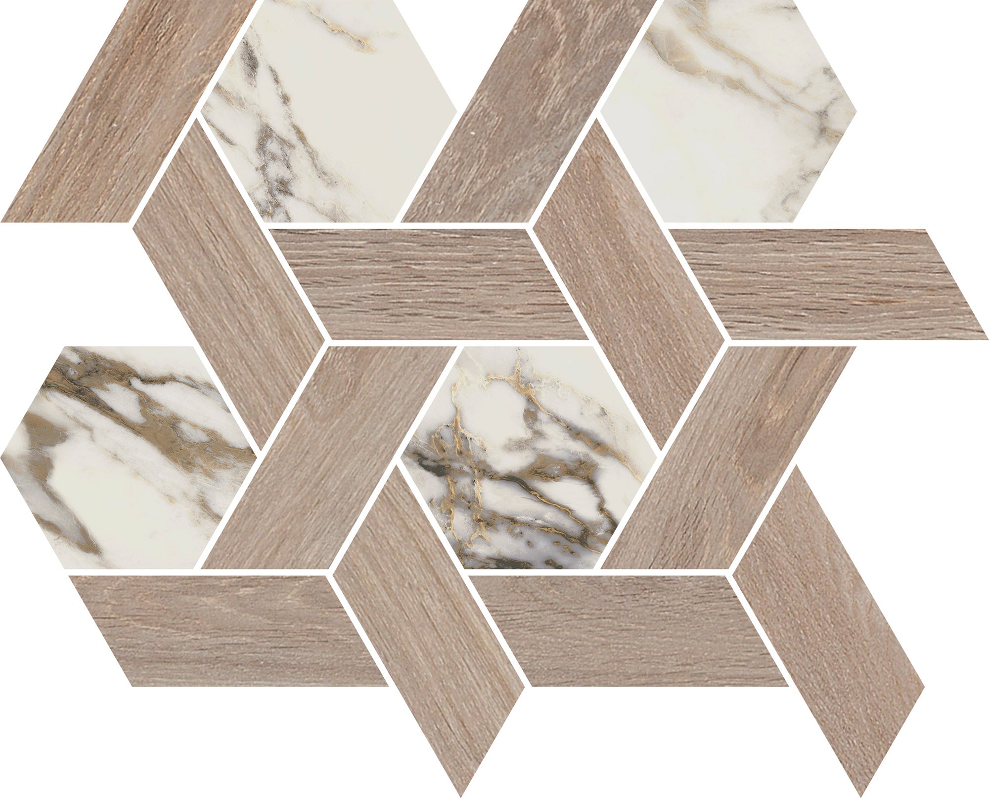 RENAISSANCE RESONANCE: Multicolor Hexagonal Mosaic (12"x14"x8-mm | polished | rectified)