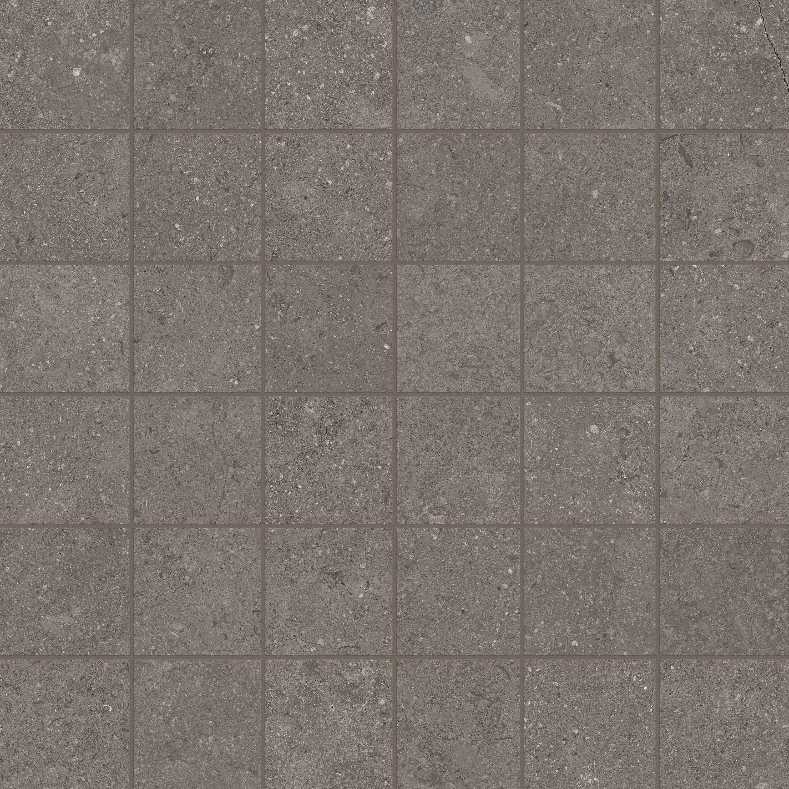 Mood Dark porcelain mosaic, top-down product view, 12"×12"×11/32" size. Premium porcelain for floors and walls.