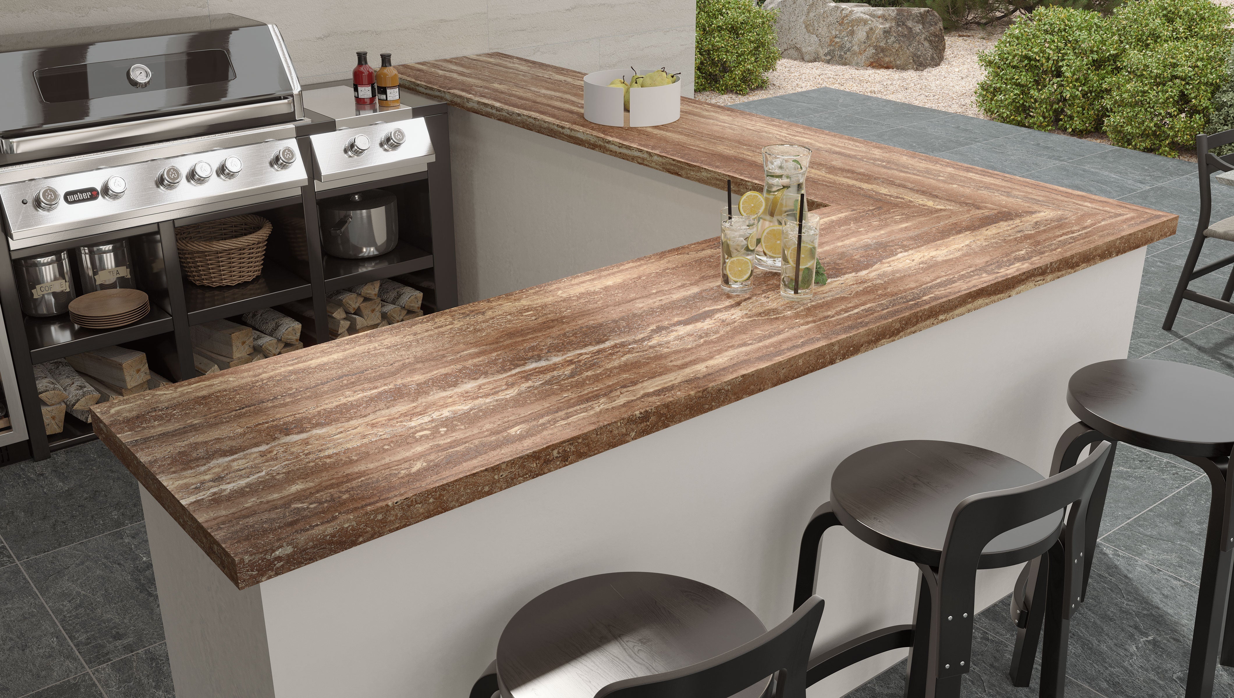 TRAVERTINE: Bold L-Shaped Top Prefab Slab (5"x96"x12mm | matte)